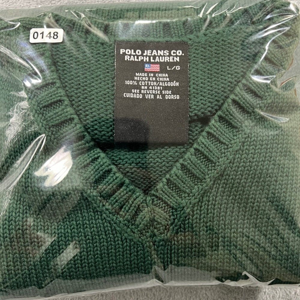 Polo Jeans Co Ralph Lauren Mens Large Green Cotton V-Neck Knit Sweater Vest L - Picture 9 of 9